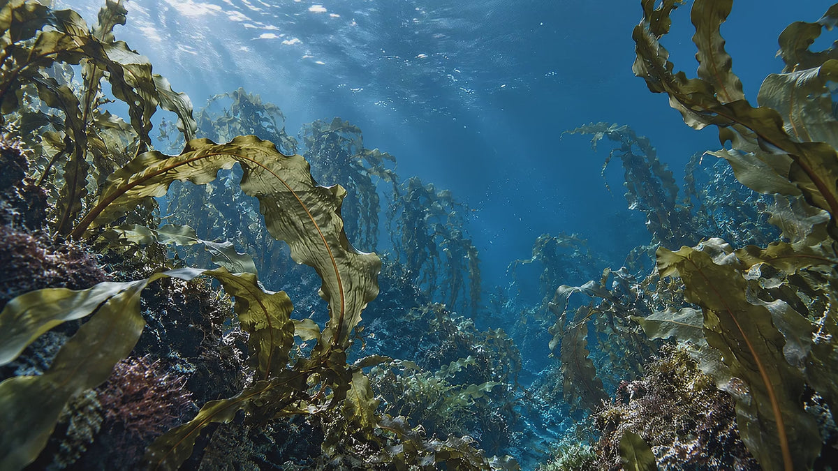 Original RCR underwater marine botanical film, seaweed moving gently in a current